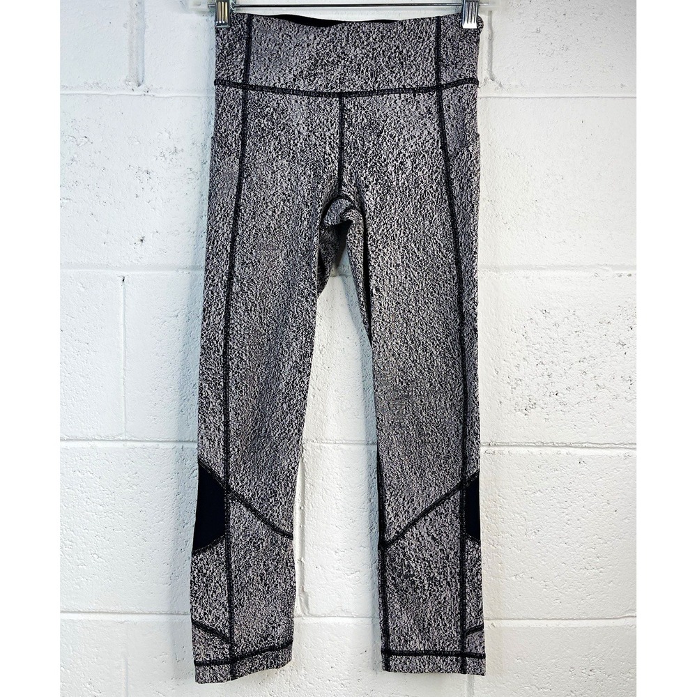 Lululemon Inspire Crop II Leggings Size 2 Static Mist Black White Mesh Pockets